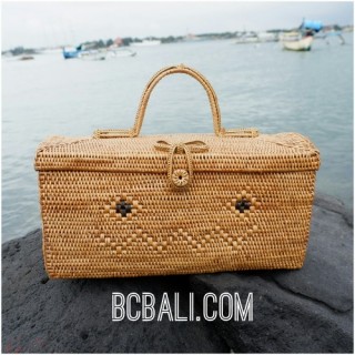 container box handbag ethnic travel rattan grass natural design